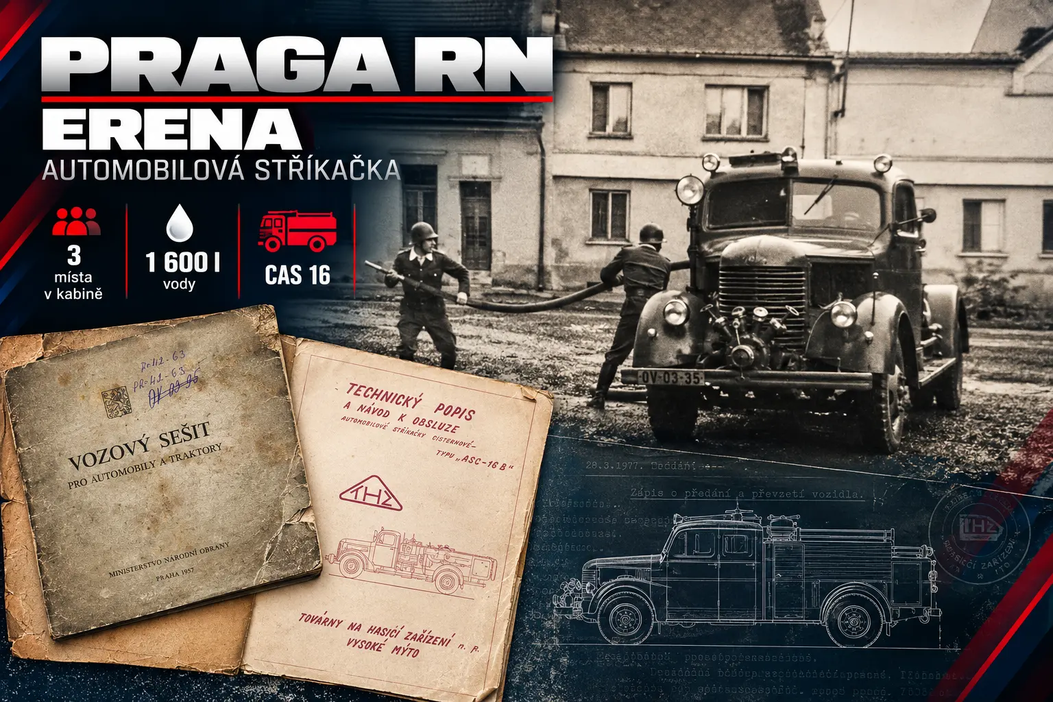 Historická fotografie a archivní dokumenty cisternového vozidla Praga RN „Erena“ CAS 16