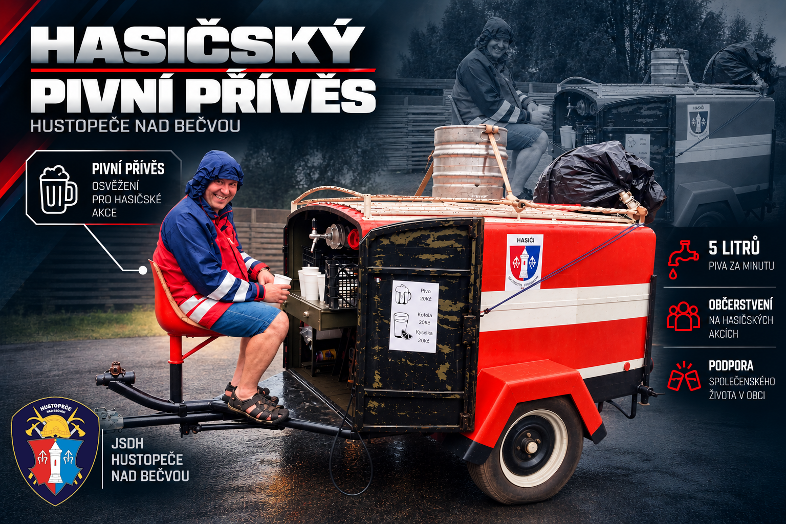Infografika hasičského pivního přívěsu SDH Hustopeče nad Bečvou